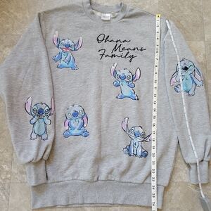 Disney Stitch Long Sleeve Gray Sweatshirt Ohana Means Family